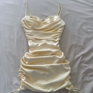 Oh Polly Cream Satin Dress